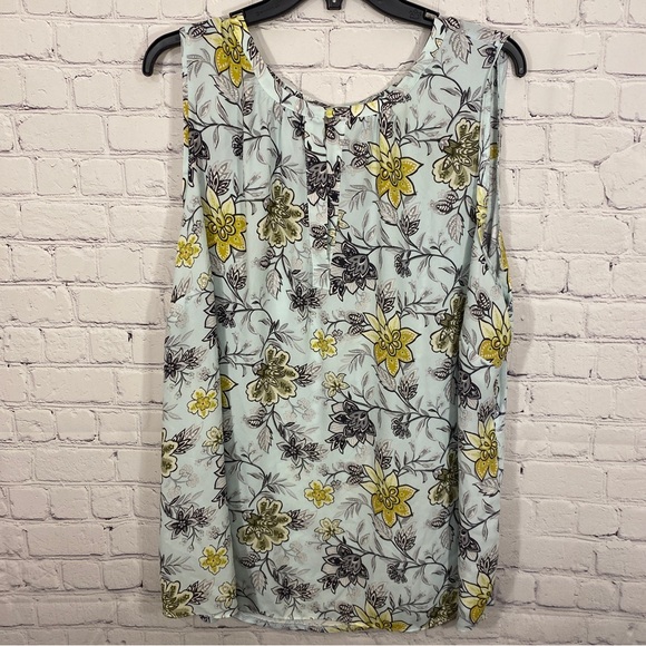 Loft Plus Womens Shirt 20/22 Floral Print Sleeveless Keyhole Neck Pullover Flowy - Picture 1 of 5